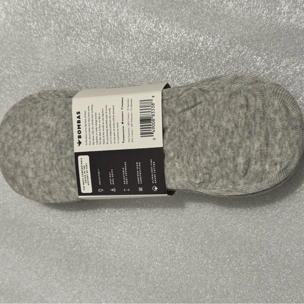 New Bombas Womens Casual Socks - Grey Medium No Show 4 ct lot